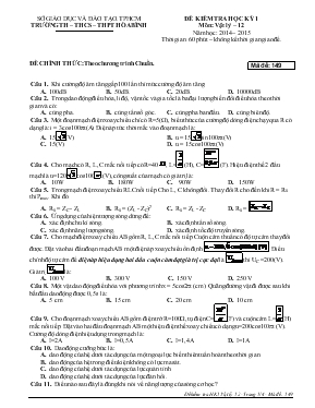 Đề kiểm tra học kỳ 1 môn Vật lý  12 năm học 2014  2015 thời gian 60 phút